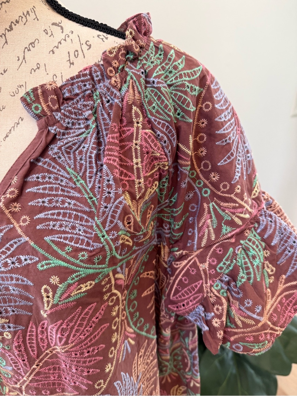 Democracy Embroidered Boho Blouse Flutter Sleeve Top Plus Size 2X - Picture 3 of 4